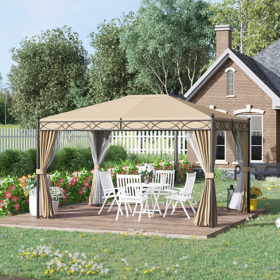 Outsunny Pavillon mit Seitenwänden beige