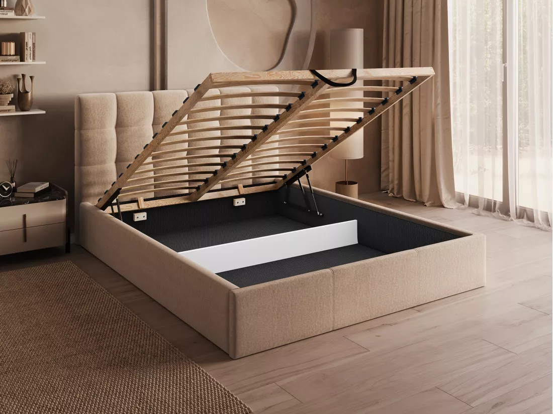 Lit coffre 160 x 200 cm - Velours - Beige - MIRDAL de Pascal Morabito