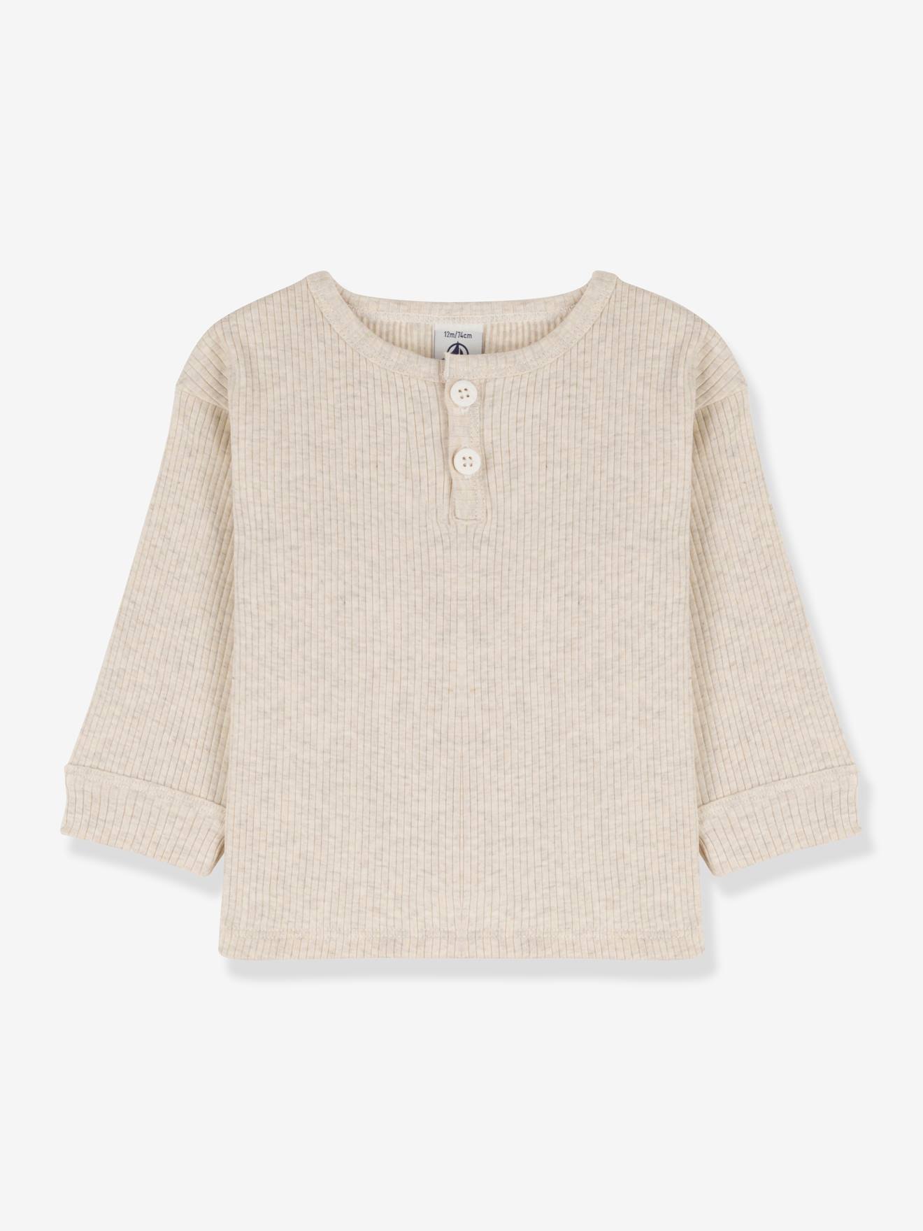 Camiseta infantil de manga comprida em algodão orgânico PETIT BATEAU, cinza