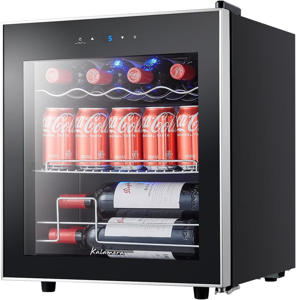 Kalamera Getränkekühlschrank, mini kühlschrank mit Touch-Bedienfeld, 5-18°C Kühlzone, Edelstahl Glastür, Flaschenkühlschrank 40 Liter, KRC-40GE