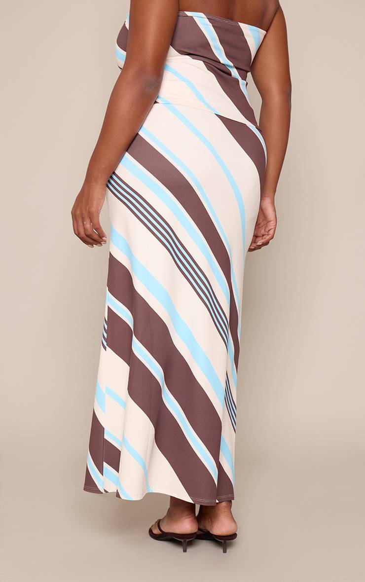 Crème Jupe Maxi Grande Taille À Rayures En Tissu Doux Au Toucher