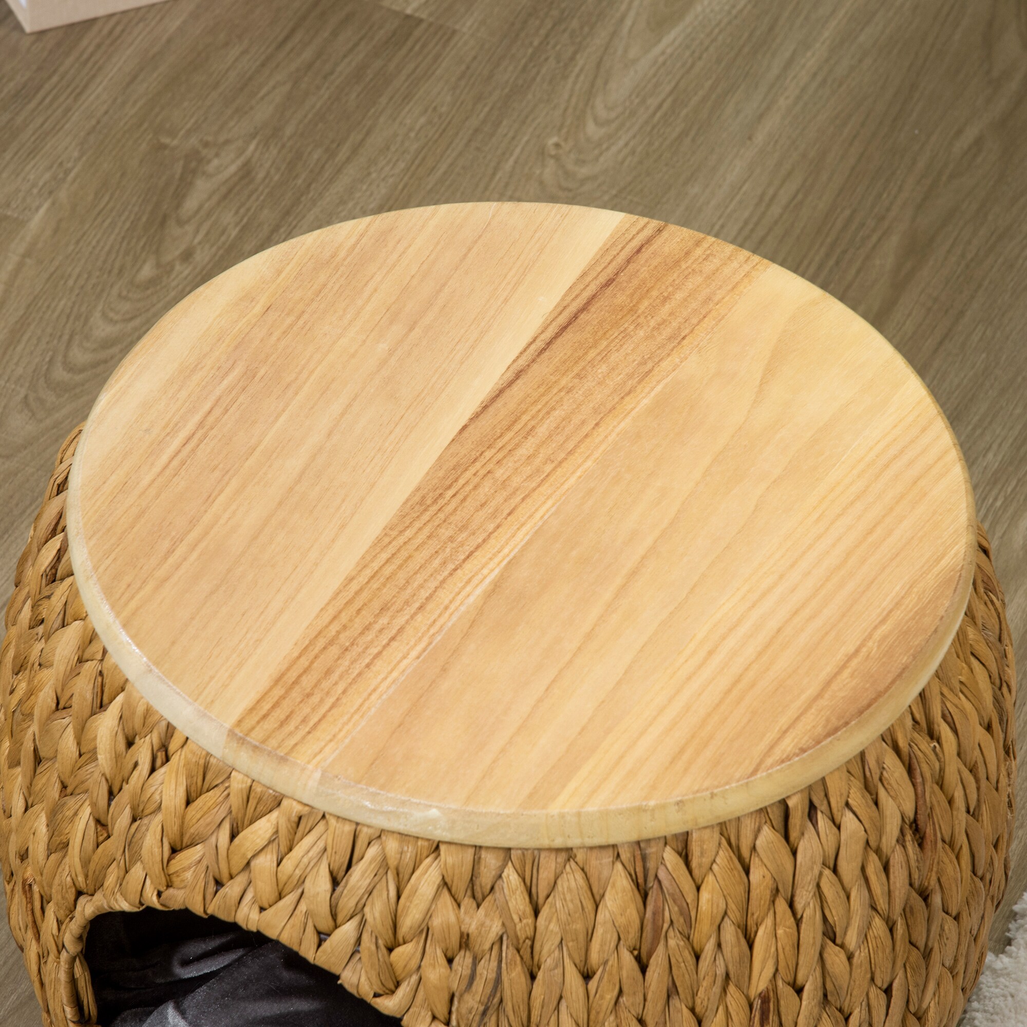 PawHut Rattan Katzenhaus mit Kissen natur 44L x 43B x 42H cm