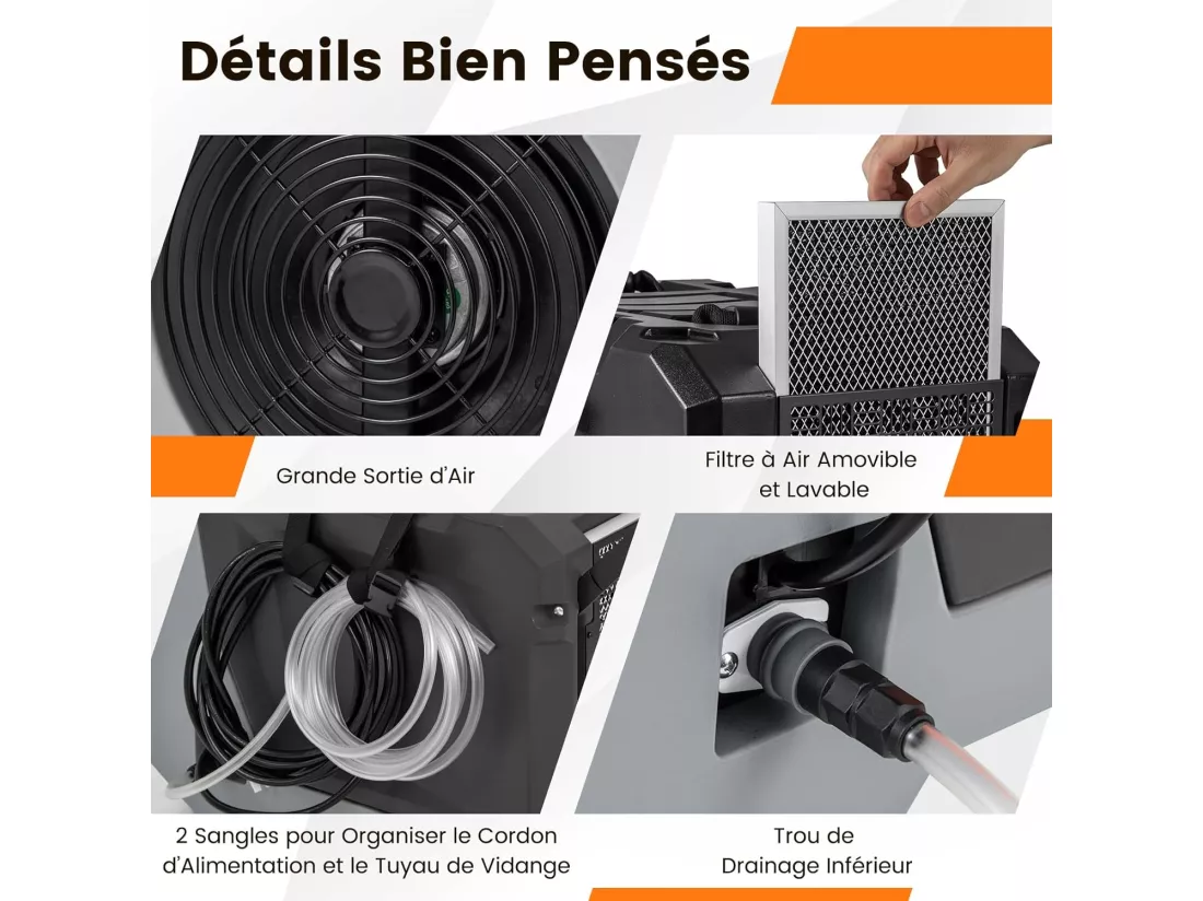 Déshumidificateur Commercial 85L/Jour, Déshumidificateur avec Pompe et Tuyau de Vidange Dégivrage Automatique 2 Roues et Poignée Rétractable, pour Vide Sanitaire Sous-sol (Noir)