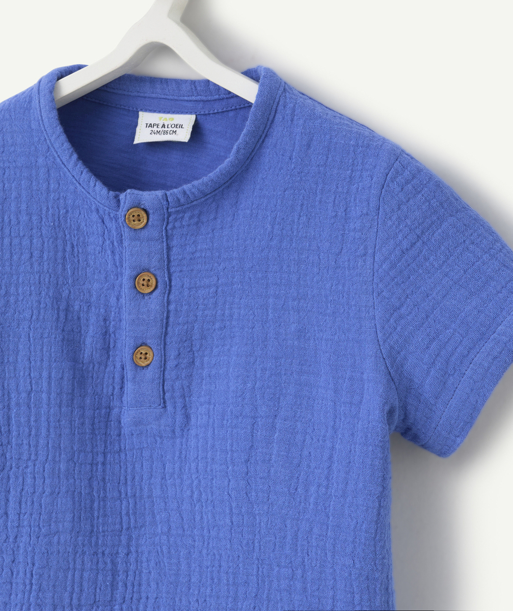 t-shirt manches courtes bébé garçon en gaze de coton bleu roi