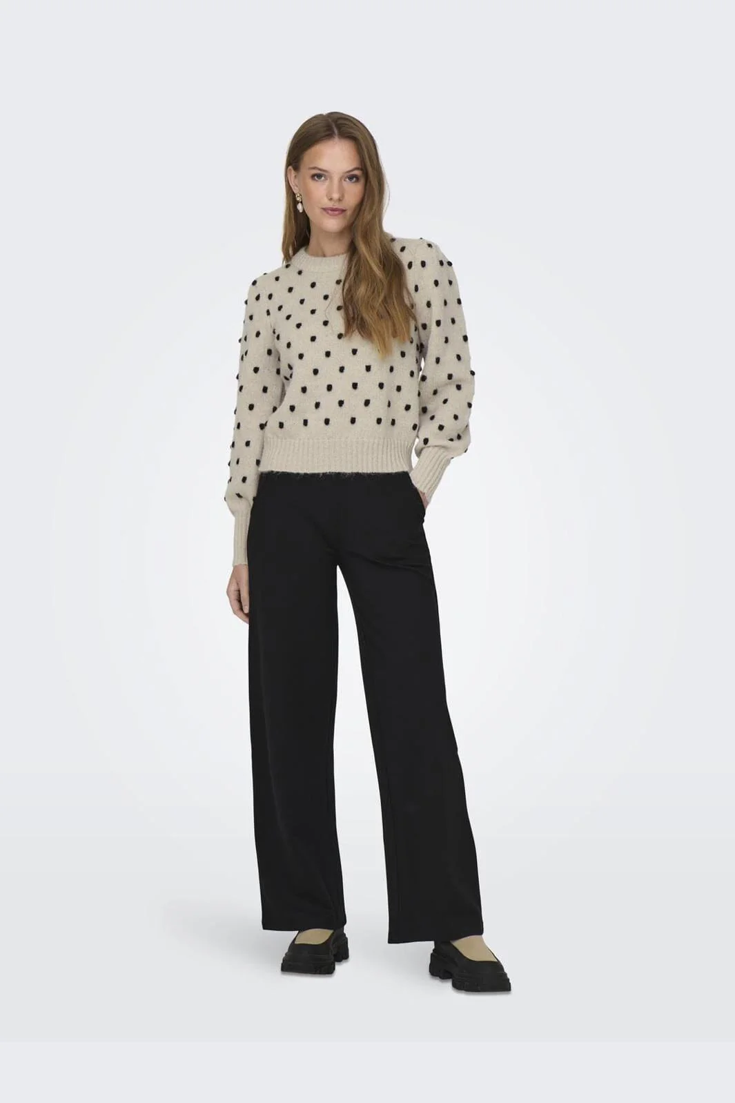 JDY JDYsigrid Life L/S On Puff Pull Knt 4358569 cement w black dots