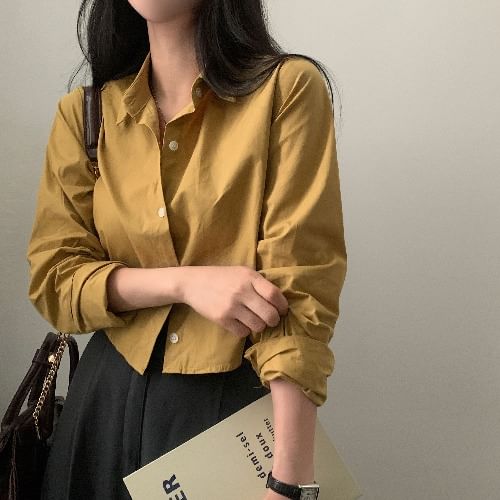 KONGER - Effen cropped shirt met lange mouwen