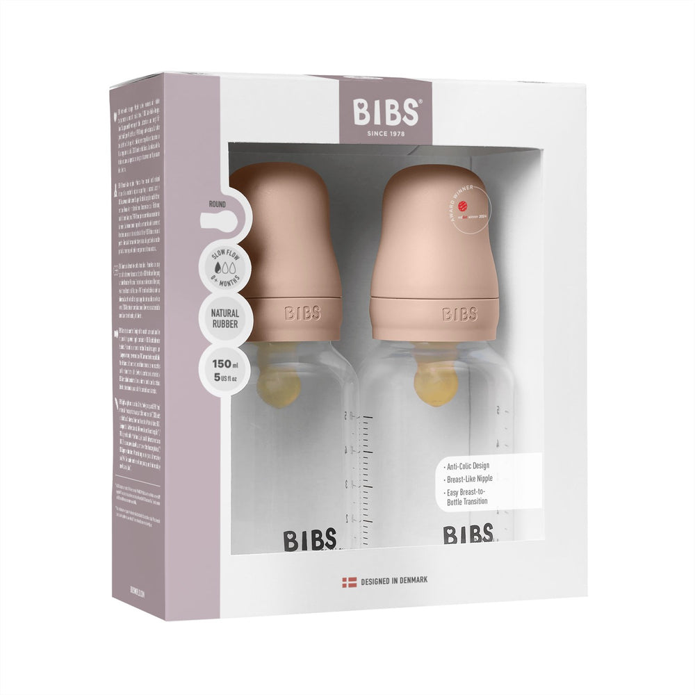 Køb Bibs Blush Baby Flaske Round Latex 2-Pak 150 Ml Slow Flow