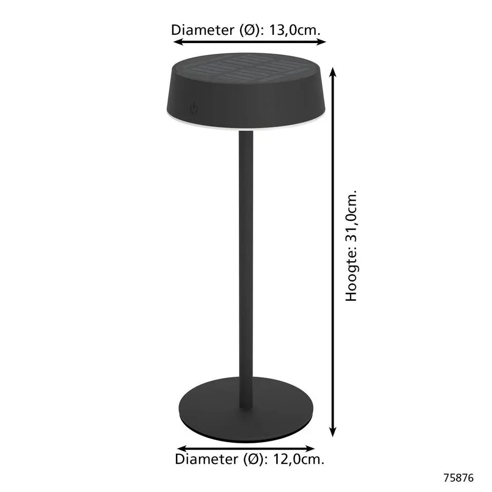 EGLO Simeri Tafellamp Buiten - Solar - 31 cm - Zwart - Oplaadbaar