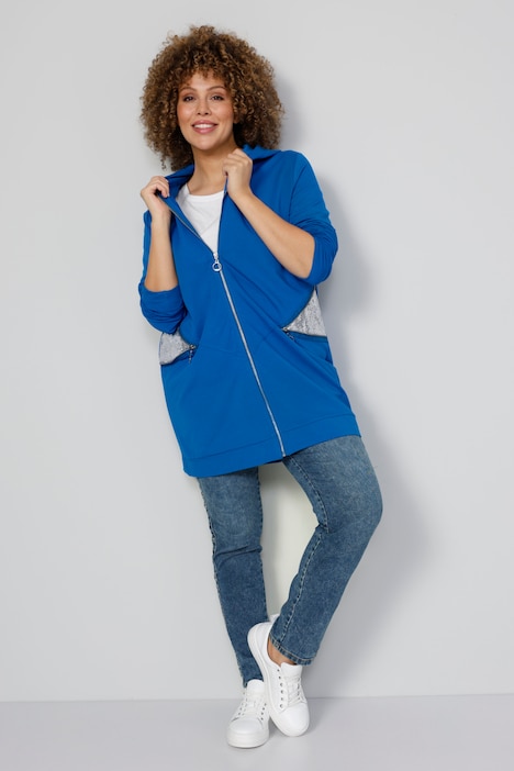 Sweatjacke, Kapuze, Pailletten-Einsätze, Langarm