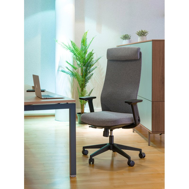 Chaise de bureau MARCEL tissu chiné - accoudoirs 3D, appui-tête, soutien lombaire, mécanisme synchrone réglage profondeur d'assise