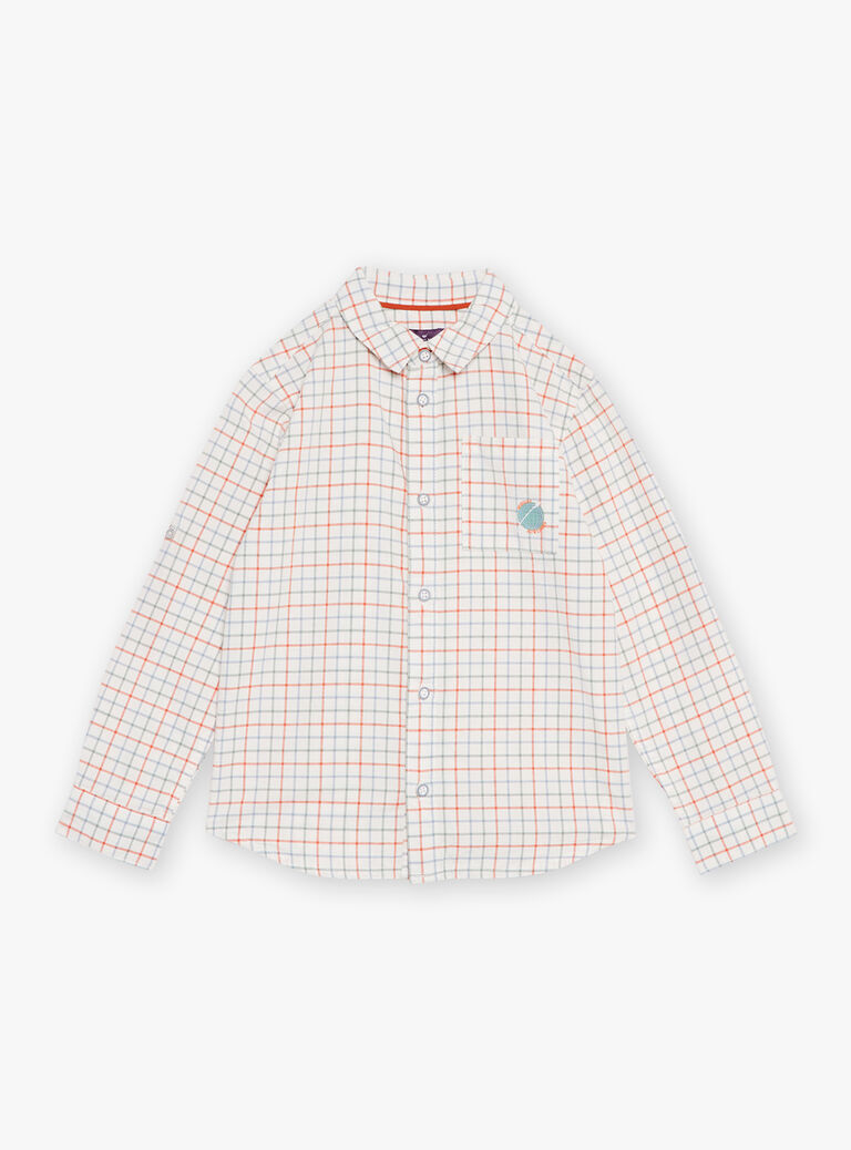 Chemise à carreaux écrue en popeline