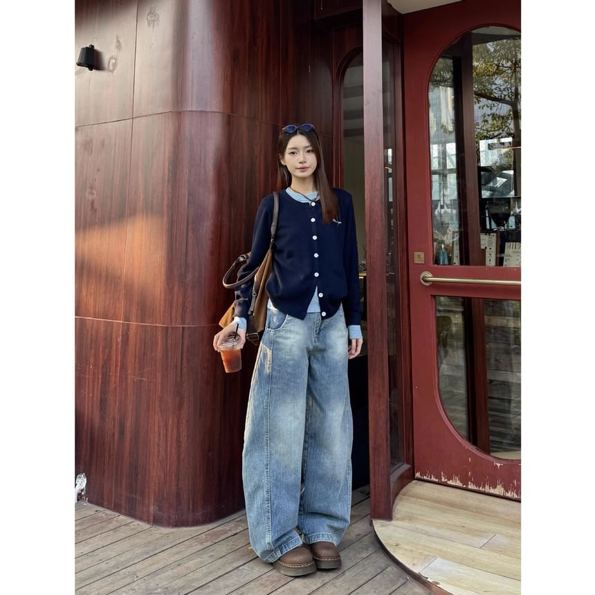 Rosesand - Low Rise Washed Loose-Fit Wijde Jeans