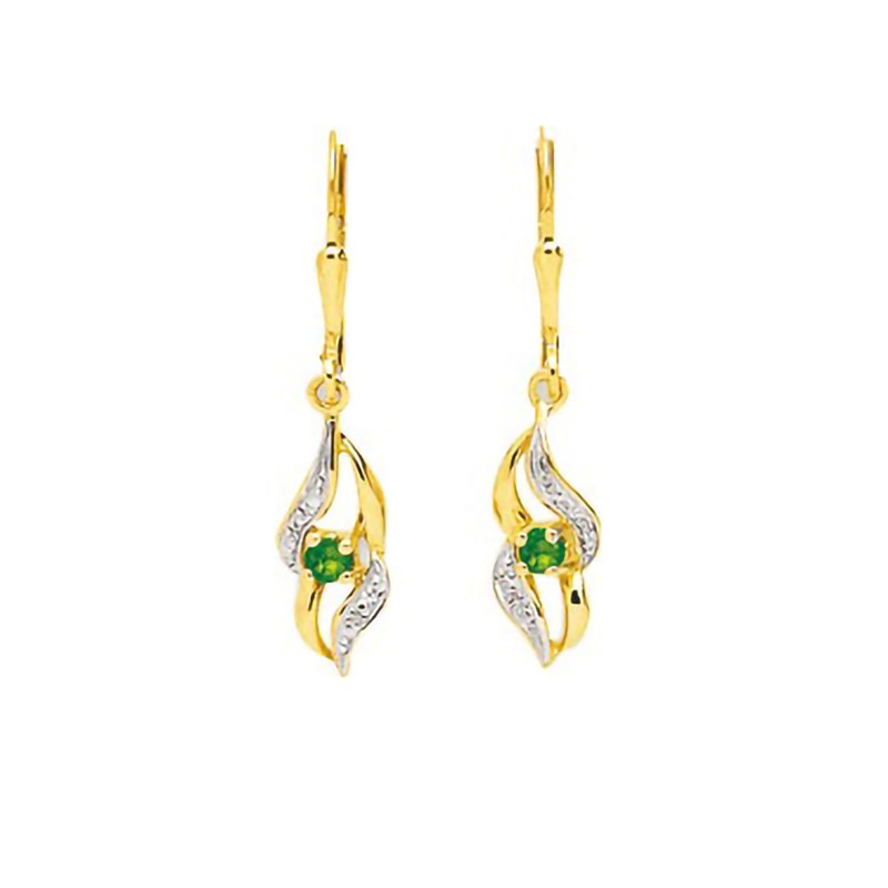 Boucles d'oreilles Femme pendantes - émeraude - Or 18 Carats