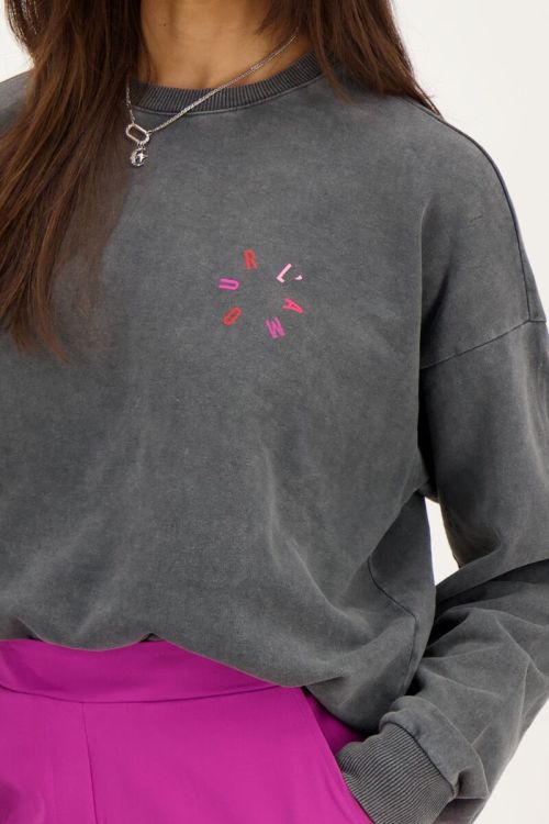 Donkergrijze sweater met roze l'amour