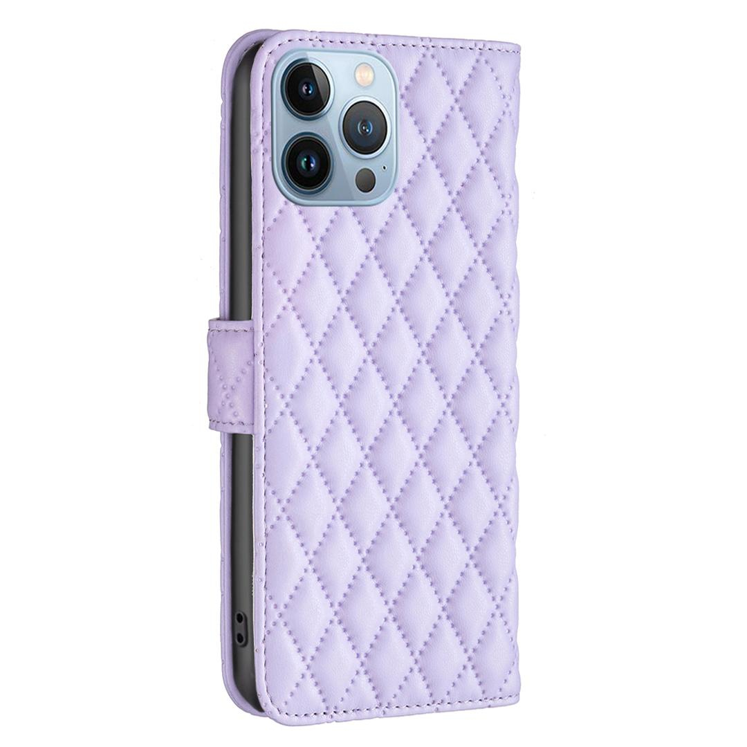 iPhone 13 Pro Leder Tasche Flip Cover Steppmuster - Lila