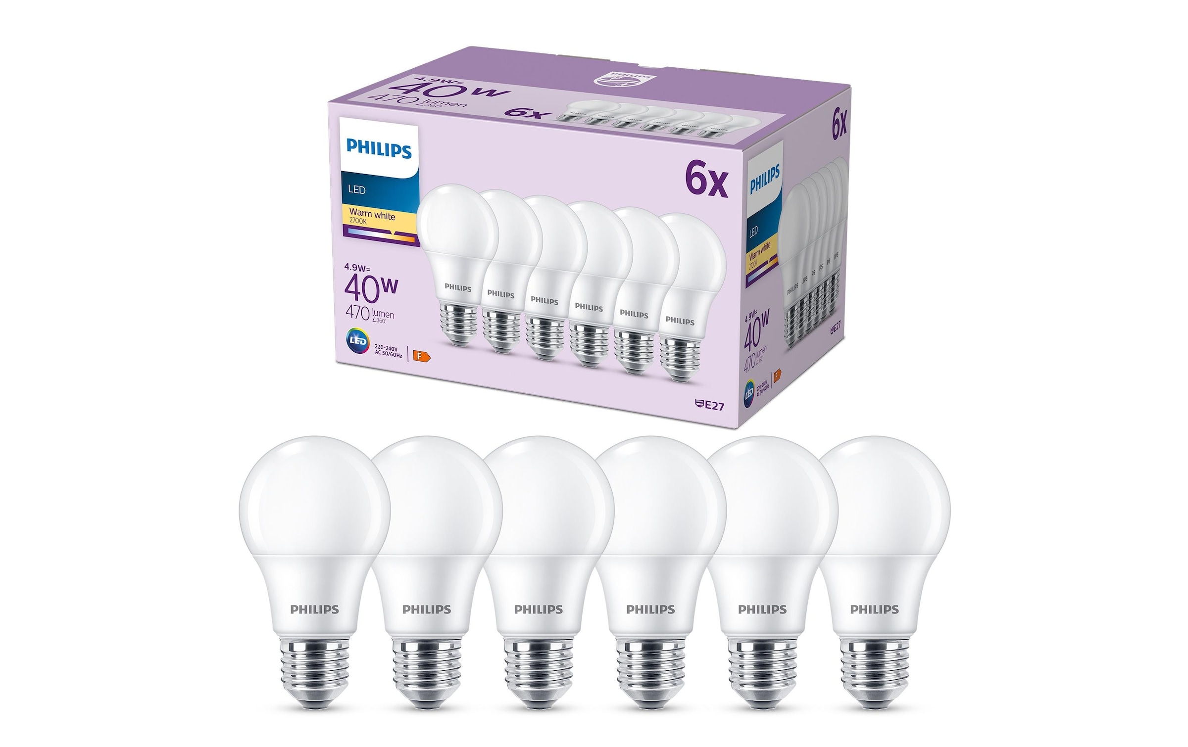 Philips LED-Leuchtmittel »(40W), 4.9W, E27, War« E27 Warmweiss
