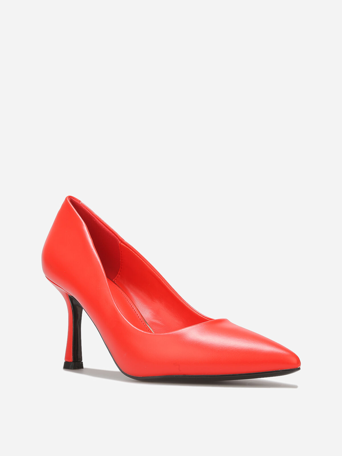 Escarpins en simili à talon bobine fin- Rouge