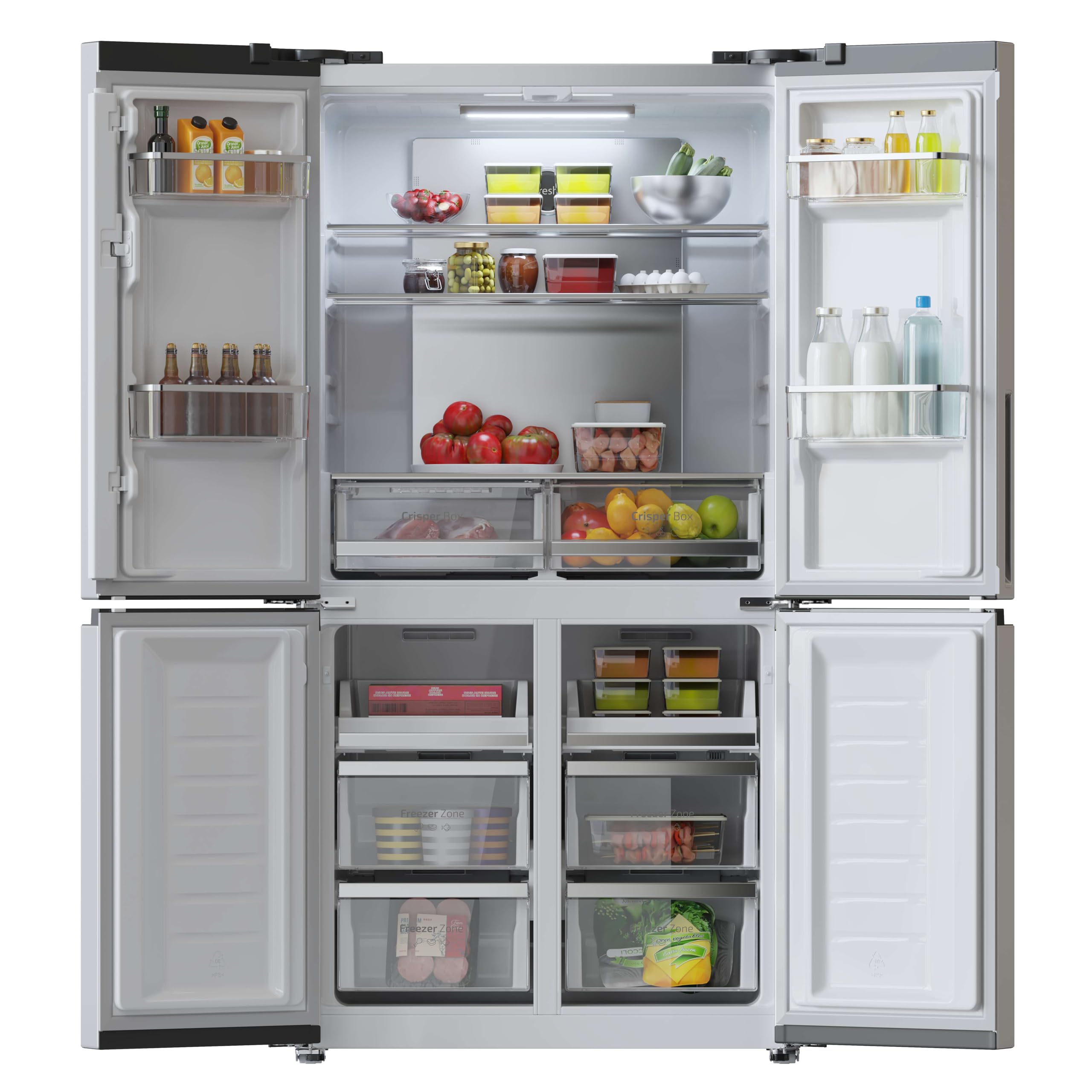 Cecotec American Refrigerator 4 Doors Stainless Steel 490 L CoolMarket 4D 490 Inox E. 183 cm High, 91 cm Wide, Low Power, Inverter Plus, Fast Cooling