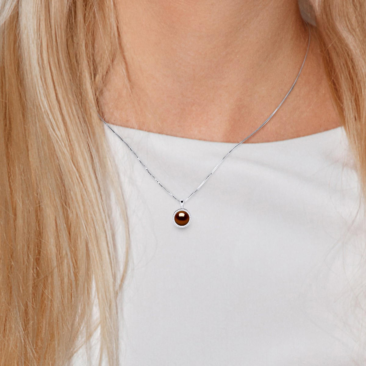 Collier SUN Perle d'Eau Douce 9-10 mm Chocolat Argent 925