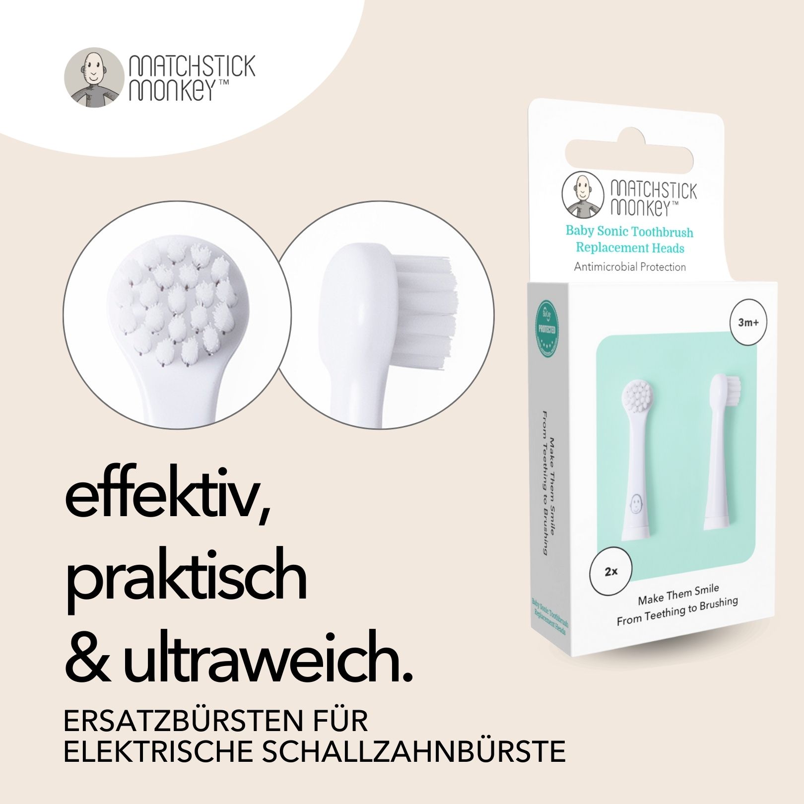 Matchstick Monkey Zahnbürsten Ersatzköpfe für elektrische Zahnbürste