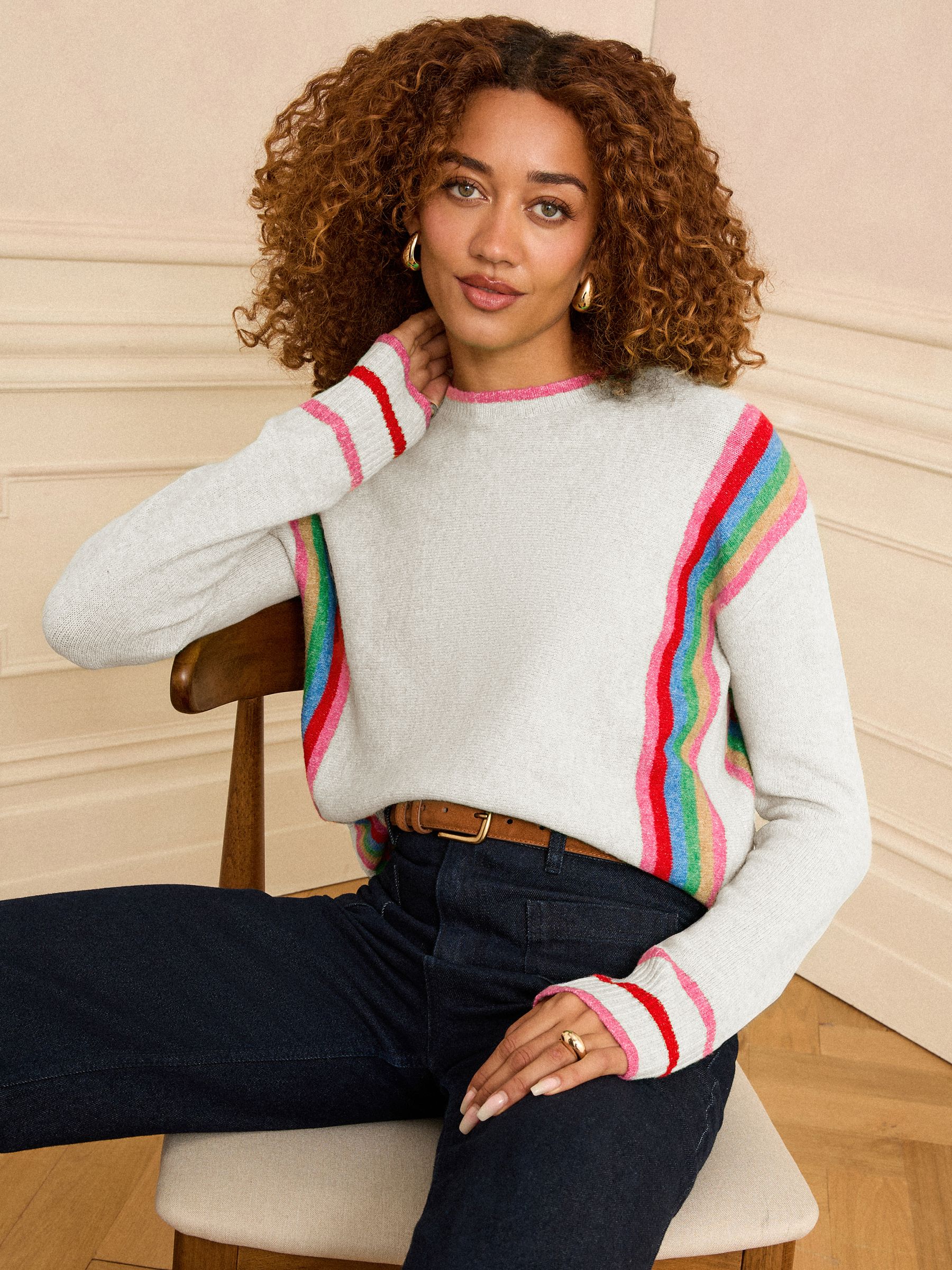 Grijs met regenboogstreep aan de zijkant - Love & Roses gebreide trui met ronde hals