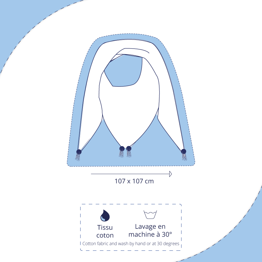 Foulard Pompon Gaze Pois Or Marine