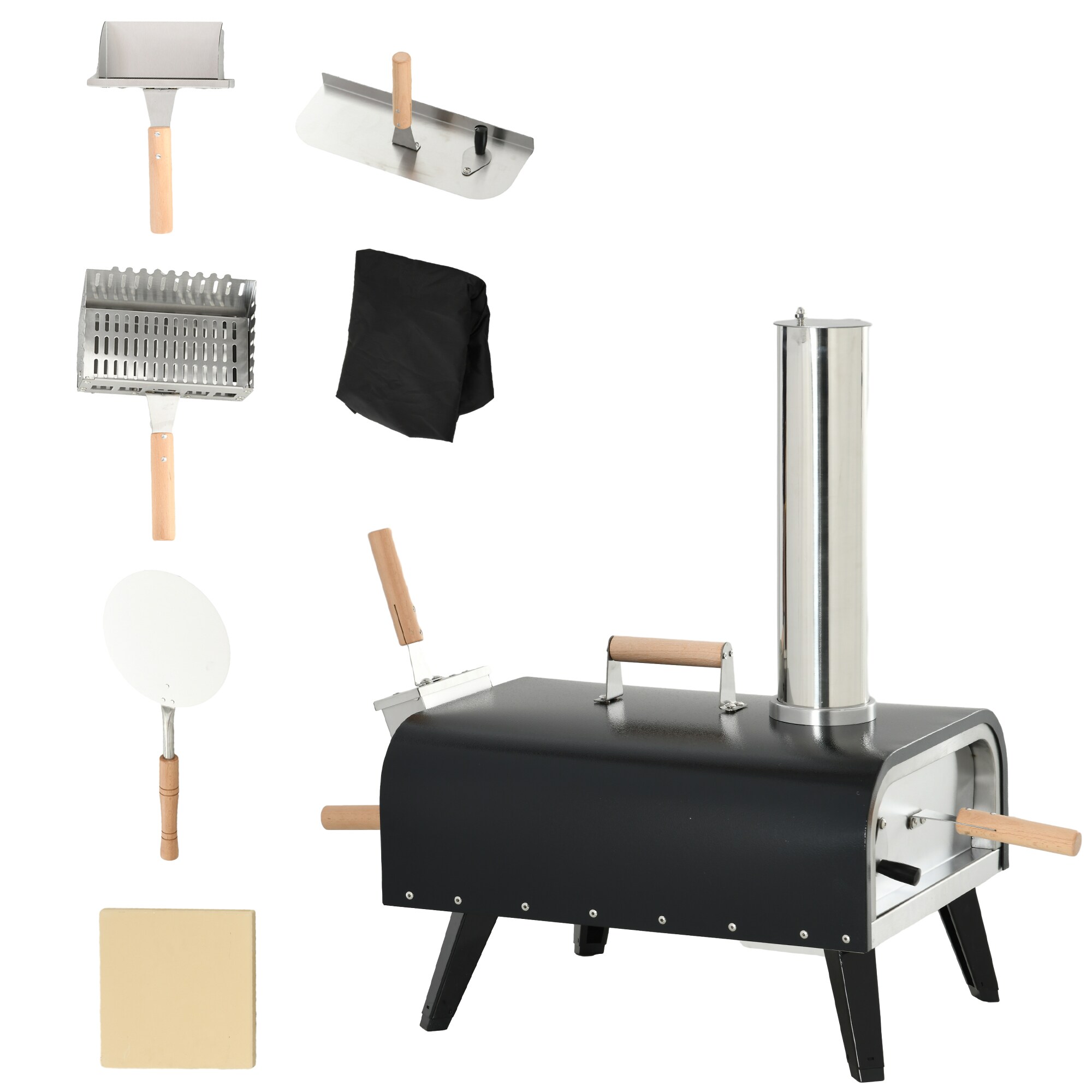 Outsunny Pizzaofen mit Griff schwarz 81L x 40B x 72H cm