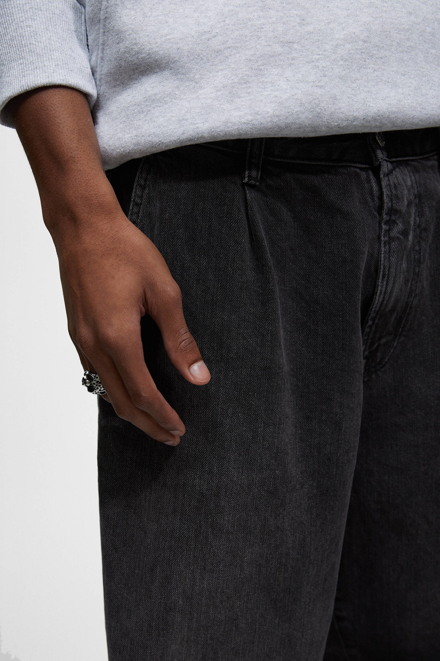 Calça jeans preta Clamps de corte folgado - Neg-Delav