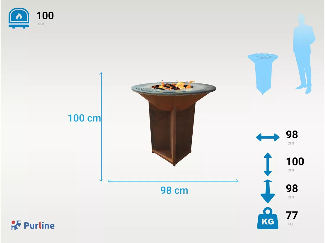 Barbecue brasero avec plaque d'acier de 100 cm