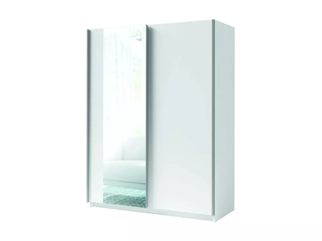 Armoire GOZU 2 portes coulissantes avec miroir - Coloris Blanc - 180 x 198 x 62 cm