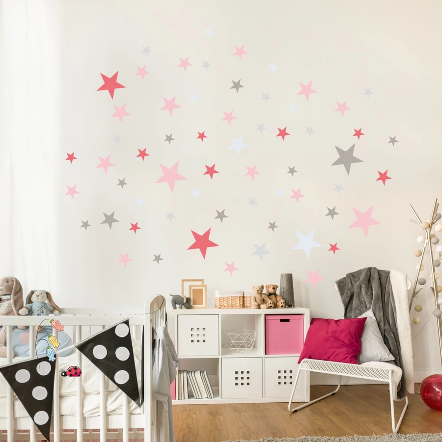 Nikima Wandtattoo 129-1 Sterne-Set rosa pink 60 Stück rosa