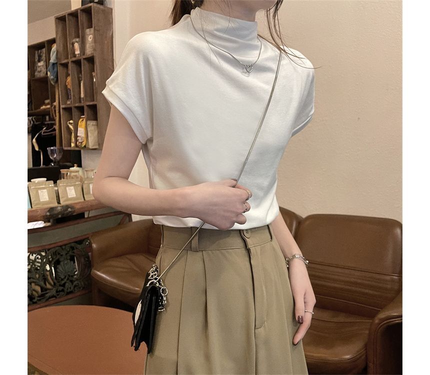 Duwnie - T-shirt met korte mouwen en mockneck, effen