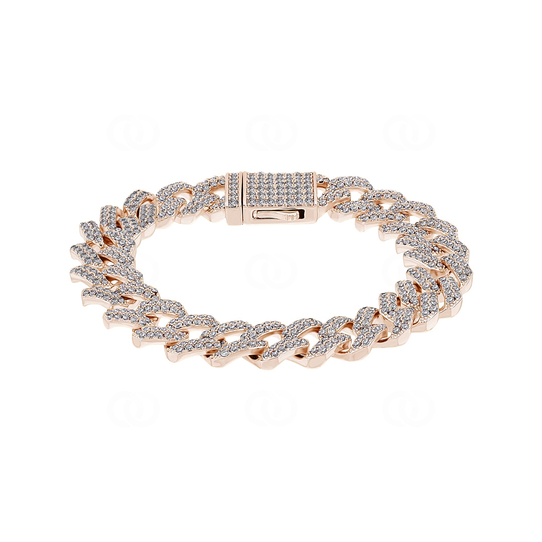 12mm Prong Cuban Link Panzerarmband Rosé vergoldet mit Zirkonia