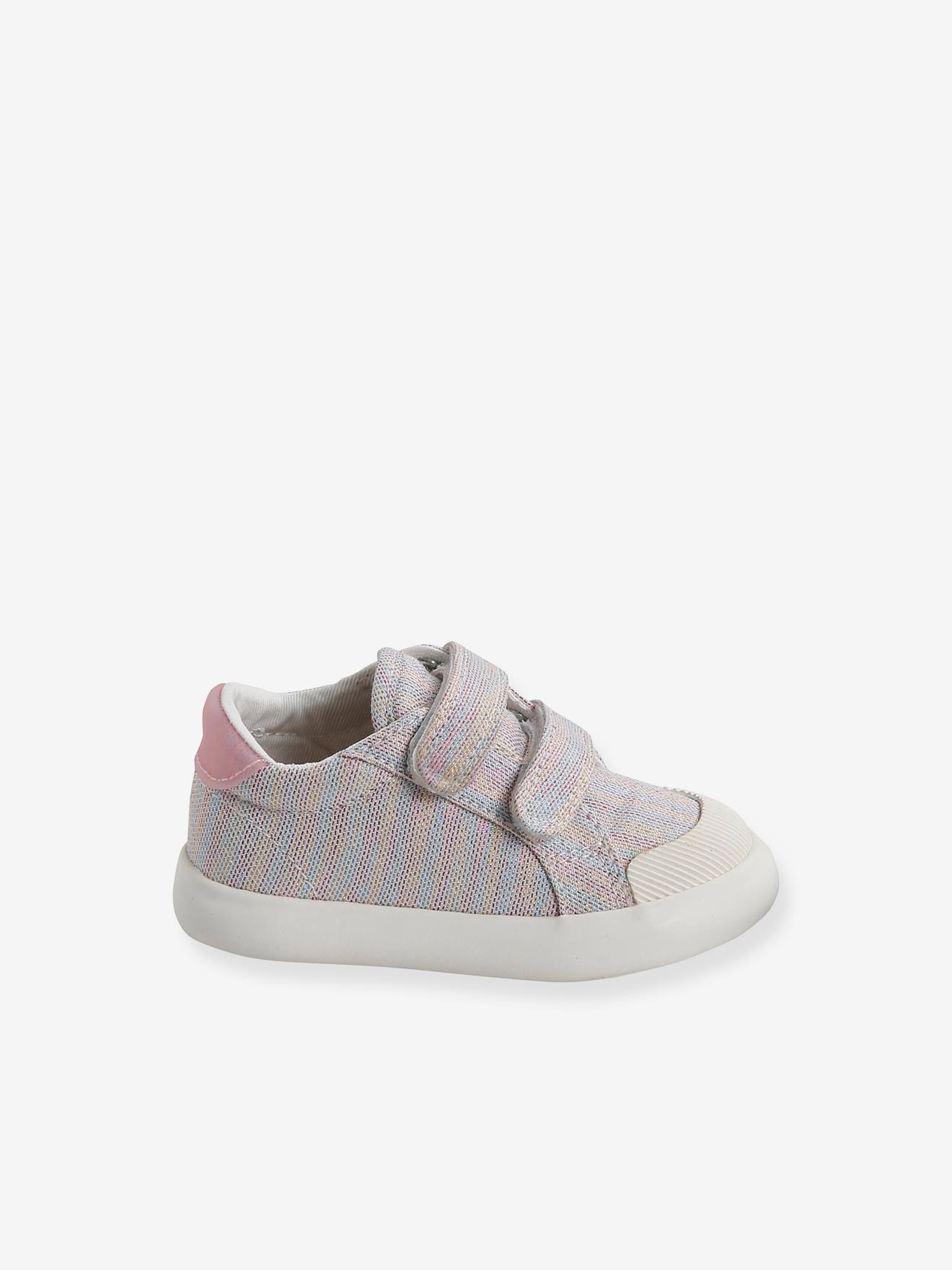 Tênis de lona com tiras autoadesivas para bebês meninas, multicoloridos