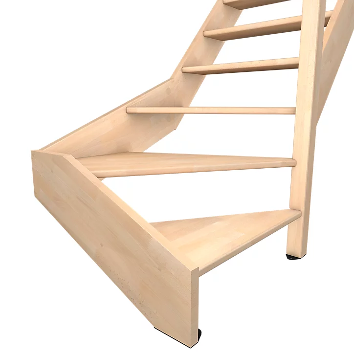 Escalier quart tournant gauche FORTIA hêtre naturel 13 marches Siderno sans contremarche