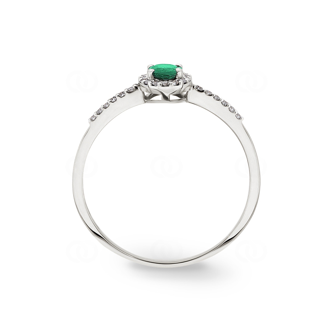 Damenring 750/18 K Weissgold mit Smaragd oval & Diamanten 0.08 ct H/si