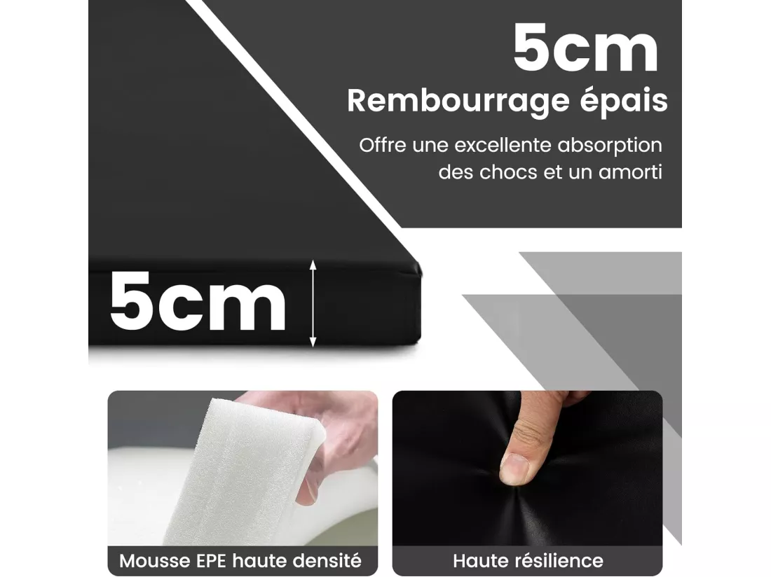 Tapis de Gymnastique Pliable à 4 Plis Epais, Matelas d'Entrainement en Mousse et PU avec Poignées Attaches Auto-agrippantes, pour Gymnastes Entraînements Yoga 300x117x5CM, Noir