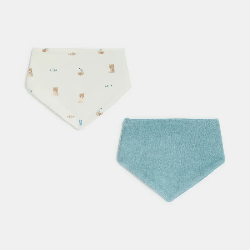 Bavoirs en coton et éponge bleu bébé garçon (lot de 2) Bleu