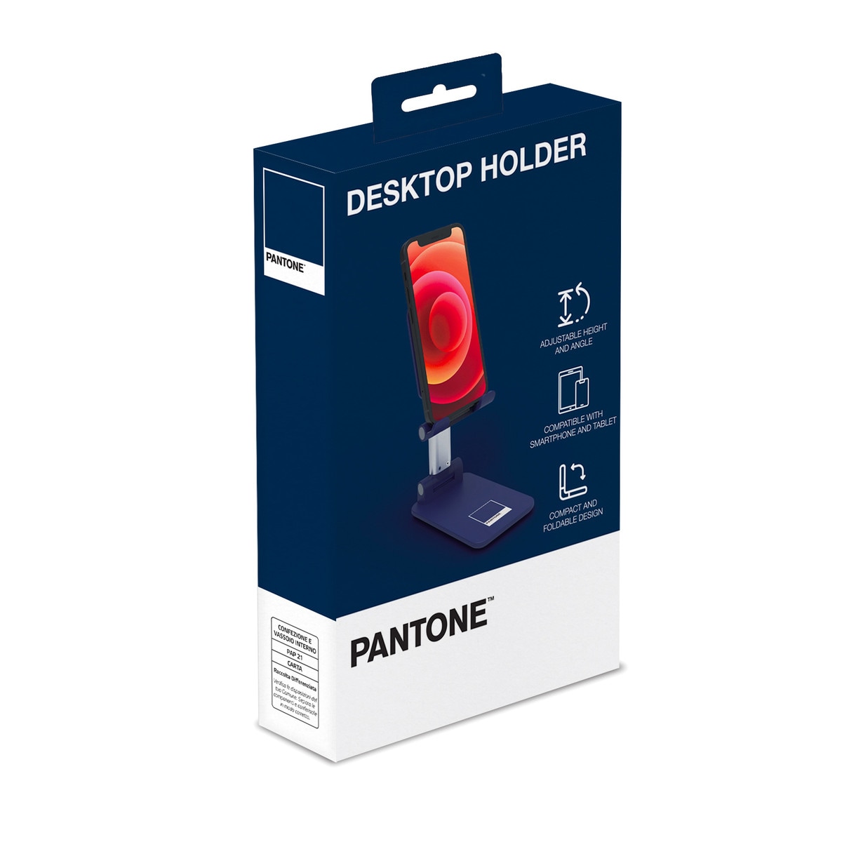 PANTONE Desktop Halterung Mobilgeraete navy | Universeller und rutschfester Halterungskopf |für Smartphones und Tablets bis zu 12'' | Robuster Sockel und stabiler Ständer