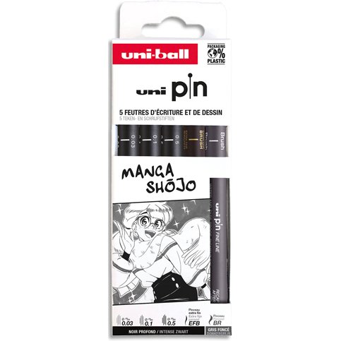 Pochette uni-ball 5 feutres pointe calibree 0.03 efbr500  coloris noir