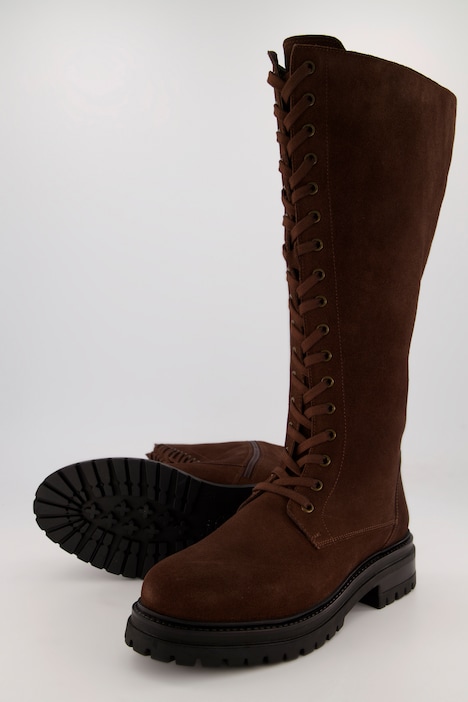 Lederstiefel, Schnürung, Reißverschluss, Weite H, XL Schaft