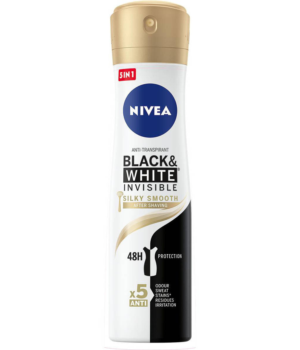 Fijn en fris!Black & White Silky Smooth deodorant spray - 6 x 150ml - voordeelverpaking