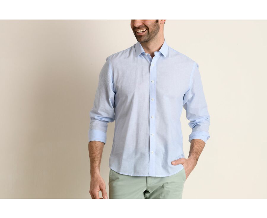 Chemise coton et lin rayée bleu et blanc - CLÉBERT