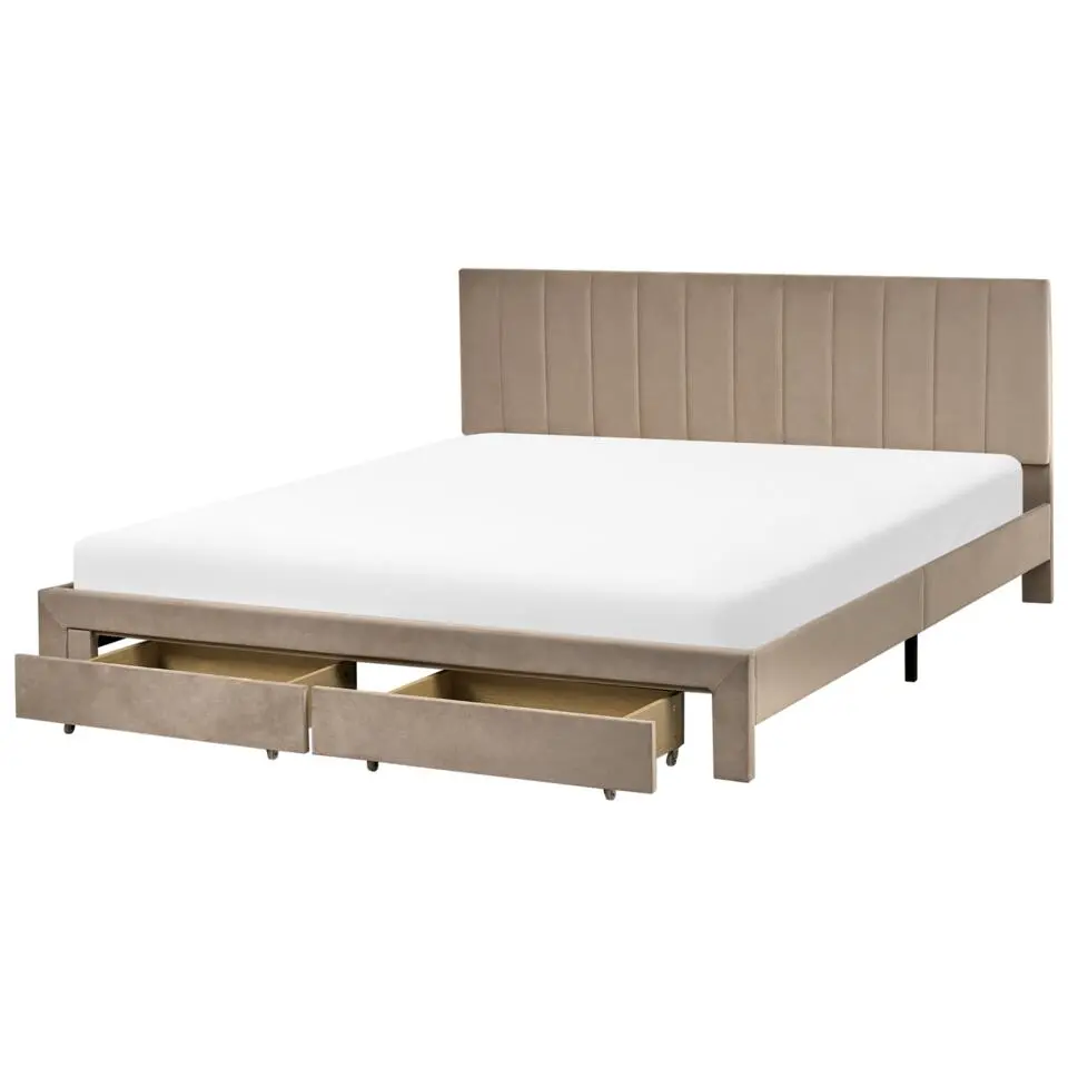 LONZAC - Bed met opbergruimte - Taupe - 180 x 200 cm - Fluweel