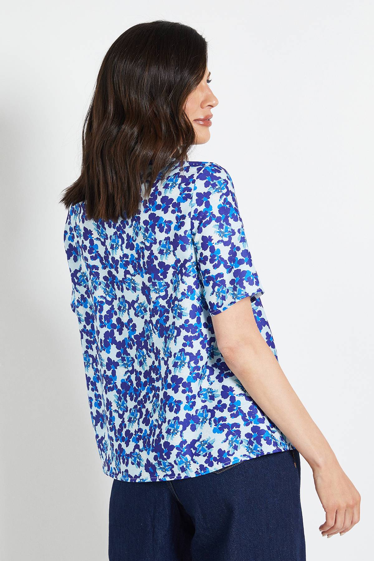 Wallis (q) Haut À Imprimé Floral Bleu Avec Détail Torsadé Wallis