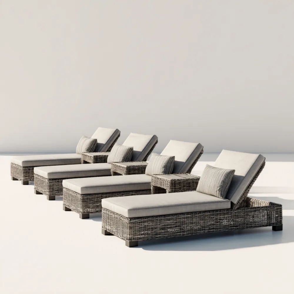 Rattan Sonnenliegen Set 190x65x35 cm – Hellgrau – Verstellbar