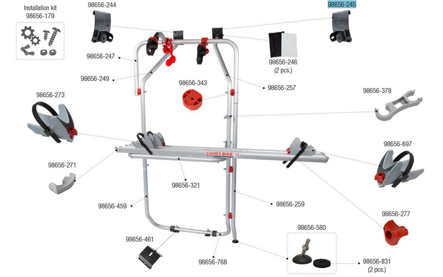 Fiamma Halterung oben rechts passend für Carry Bike VW T5 D / T6 D - Fiamma Ersatzteilnummer 98656-245