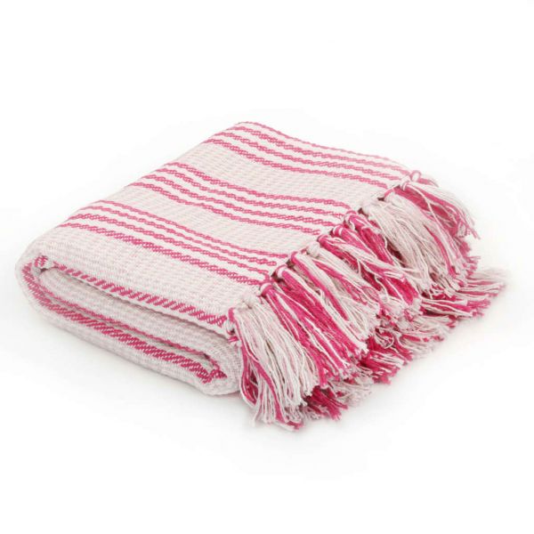 vidaXL Manta em Algodão às Riscas 125x150 cm Rosa e Branco - 3849340785