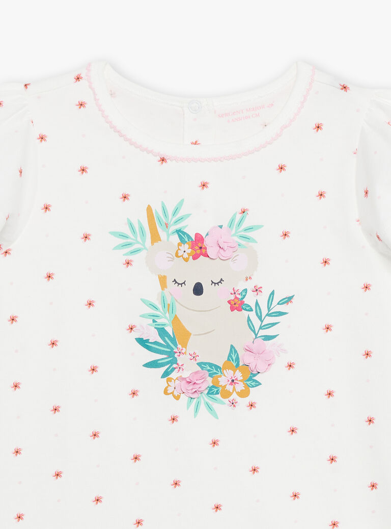 Chemise de nuit écrue à imprimé fleurs et à motif koala