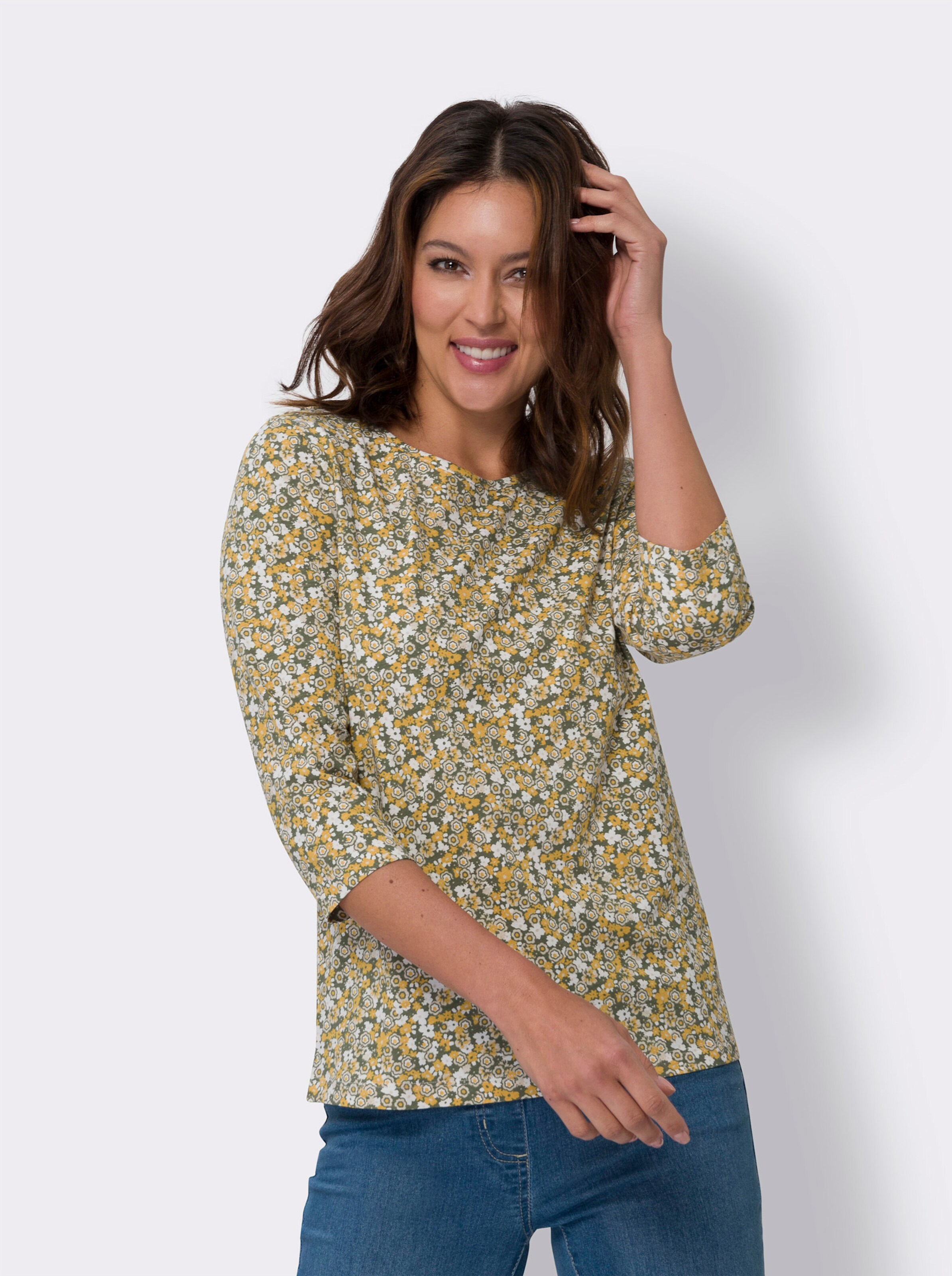 34-Arm-Shirt mit Millefleurs-Muster